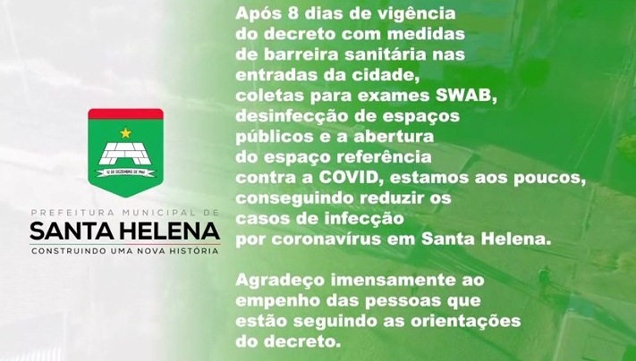 Prefeitura de Santa Helena renova decreto e amplia restrições após dois óbitos em dias seguidos
